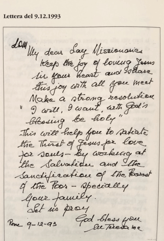 Lettera autografa di Madre Teresa